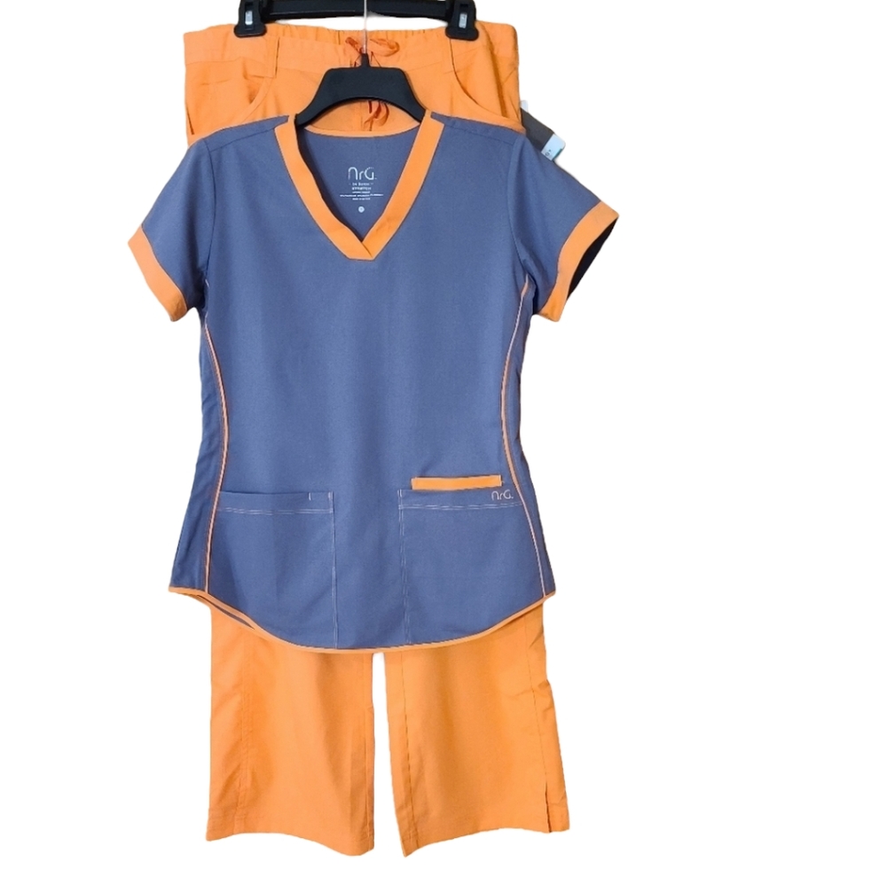 Brand New Orange and Gray NRG by Barco 2-Pc Matching Scrubs Set - Picture 2 of 16
